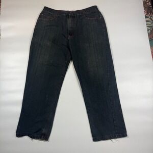 RK Icon Jeans Mens 38x32 Blue Denim Dark Wash Thick Stitch Straight Leg Preppy